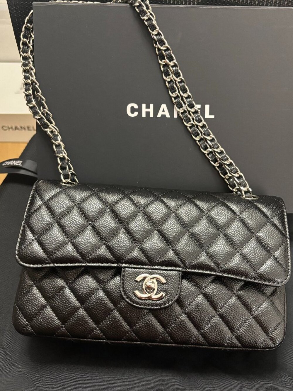 Chanel Medium Classic Flap, Caviar Leather with Silver Hardware
